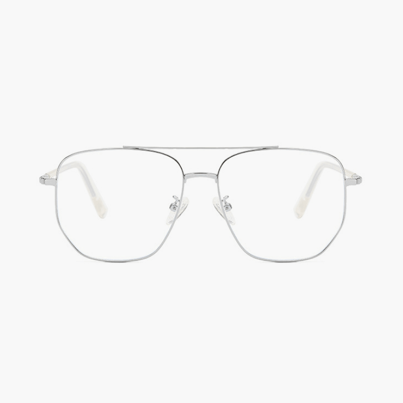 Silver eyeglasses on a white background