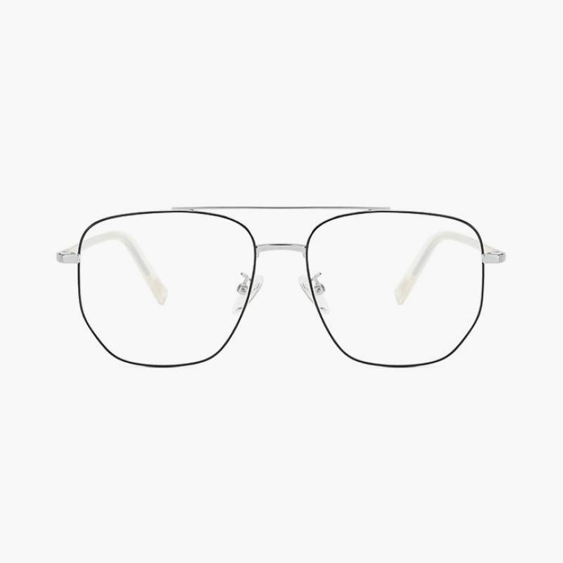 Aviator-style eyeglasses on a white background