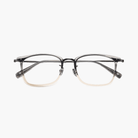 Rectangular eyeglasses frame with gray top and champagne bottom gradient and titanium temples