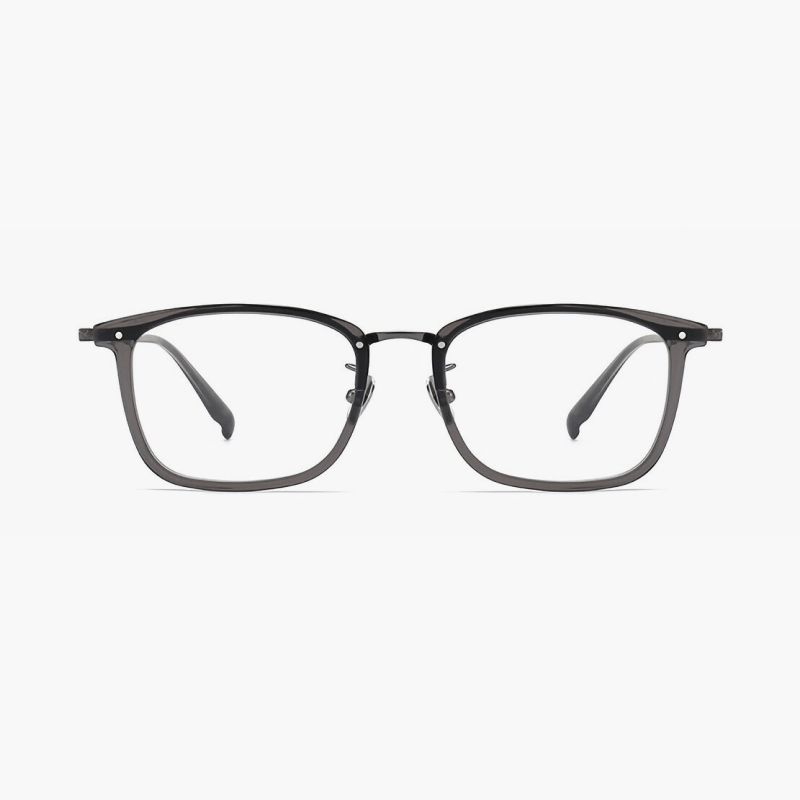 Rectangular eyeglasses frame with gray  gradient and titanium temples