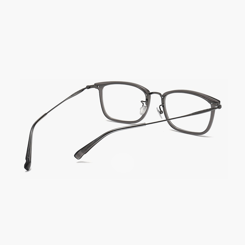 Rectangular eyeglasses frame with gray  gradient and titanium temples