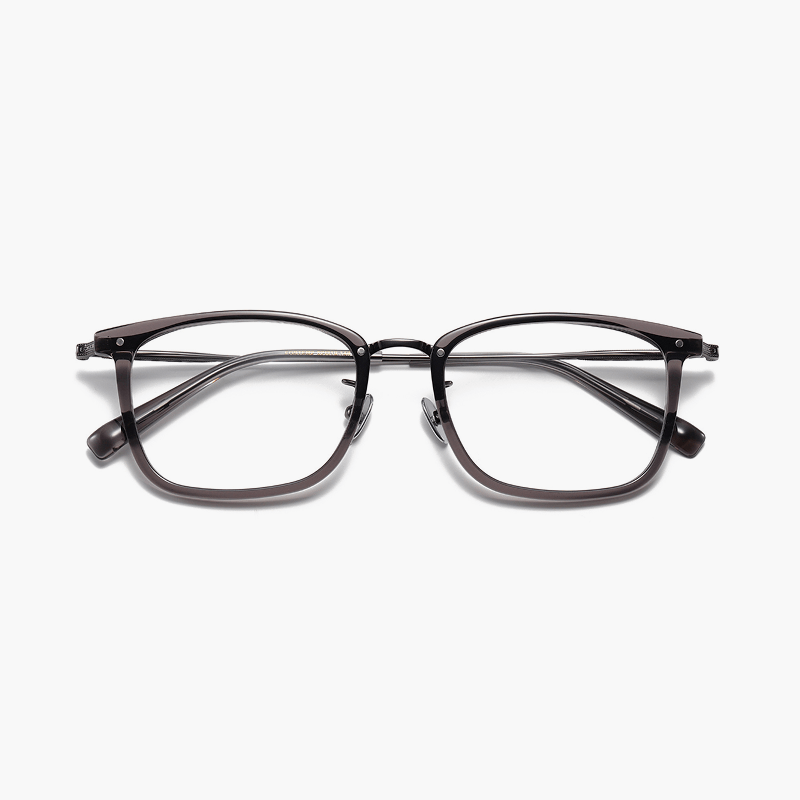 Rectangular eyeglasses frame with gray  gradient and titanium temples