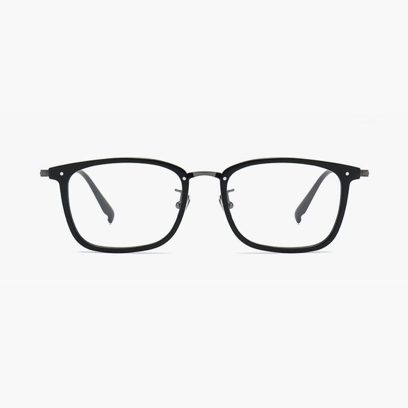 Rectangular eyeglasses frame with  black and titanium temples