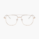 Gold-framed eyeglasses on a white background