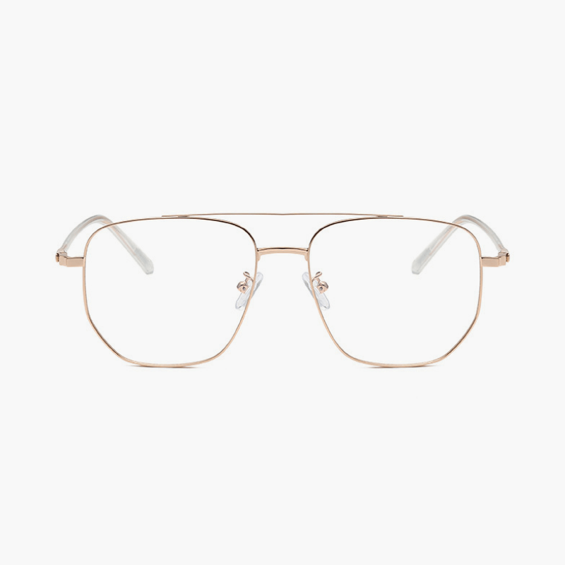 Gold-framed eyeglasses on a white background