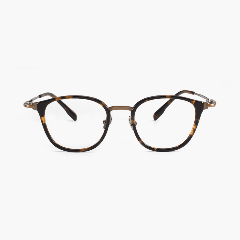 Eyeglasses with a tortoiseshell frame on a white background