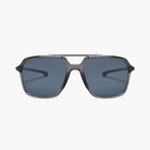 Sunglasses with dark lenses and metallic frame on a white background
